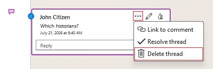 Delete comment thread in Word
